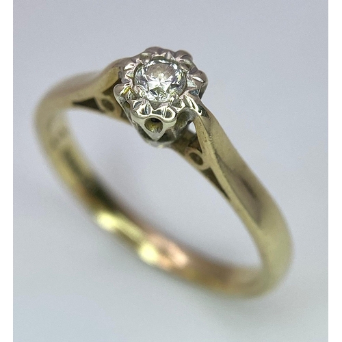 353 - A 9 K yellow gold diamond solitaire ring, size: J1/2, weight: 1.8 g.