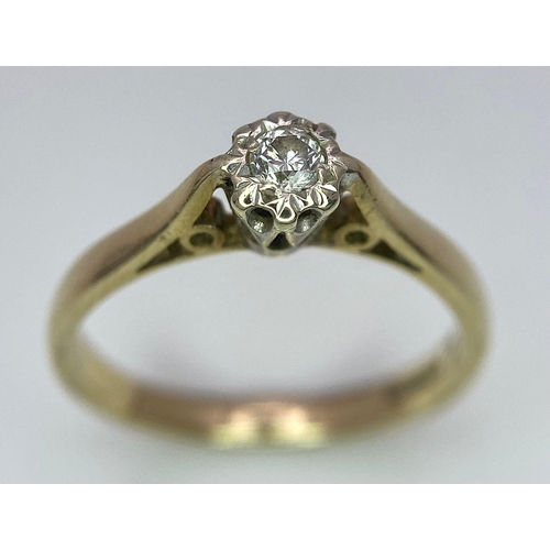 353 - A 9 K yellow gold diamond solitaire ring, size: J1/2, weight: 1.8 g.