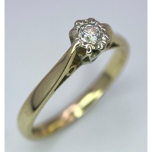 353 - A 9 K yellow gold diamond solitaire ring, size: J1/2, weight: 1.8 g.