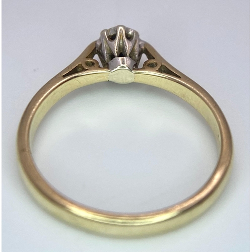 353 - A 9 K yellow gold diamond solitaire ring, size: J1/2, weight: 1.8 g.