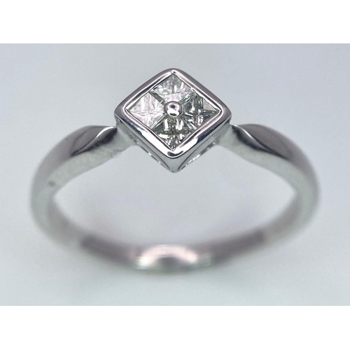 297 - 18K White Gold Diamond Cluster Ring, approx 0.20ct diamond weight, 2.8g total weight, size M 1/2
