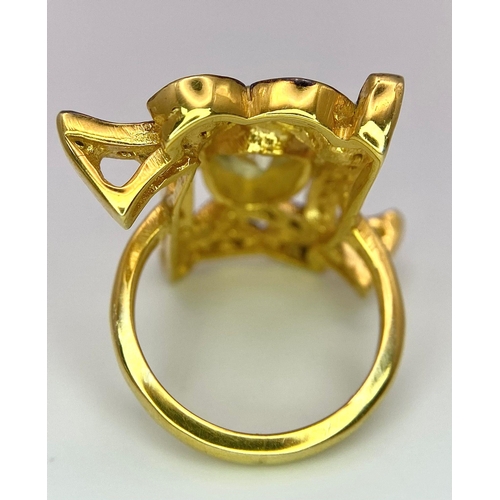 154 - A spectacular, antique silver and gold ring with a large natural, old cut diamond (2.80 carats appr.... 