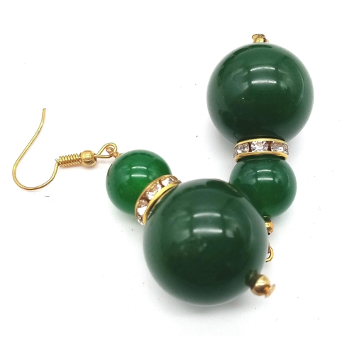 161 - An excellent quality, large beaded (20 mm diameter), spinach green jade necklace and earrings set wi... 