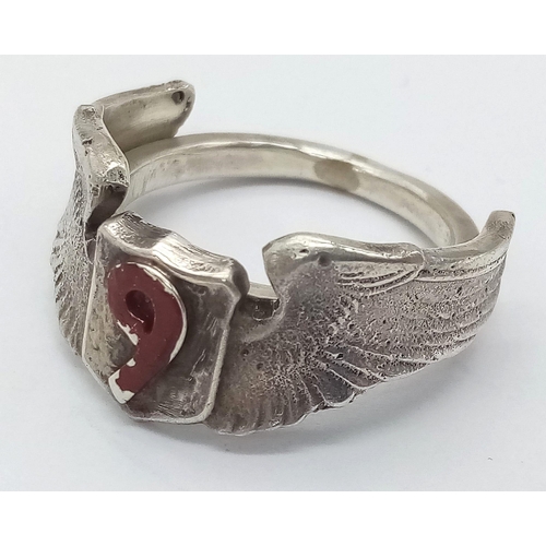 292 - WW2 US Theatre Made (South Pacific) Silver 9th Airforce Pilots Ring. UK Size “W” US Size 11.5.