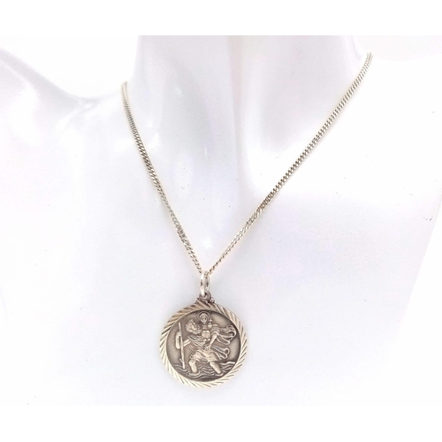 A Silver Georg Jensen St. Christopher Pendant Necklace. Stamped On 