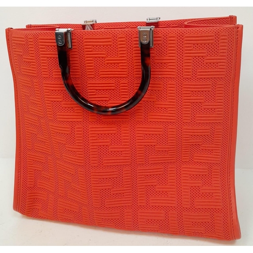 109 - A Fendi Coral Sunshine Tote Bag. Textile exterior with leather trim, silver-toned hardware and two r... 