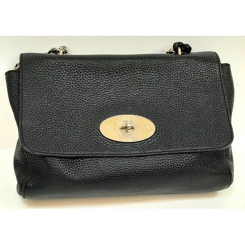 227 - A Mulberry Black 'Lily' Bag. Leather exterior with gold-toned hardware, chain and leather strap, pad... 