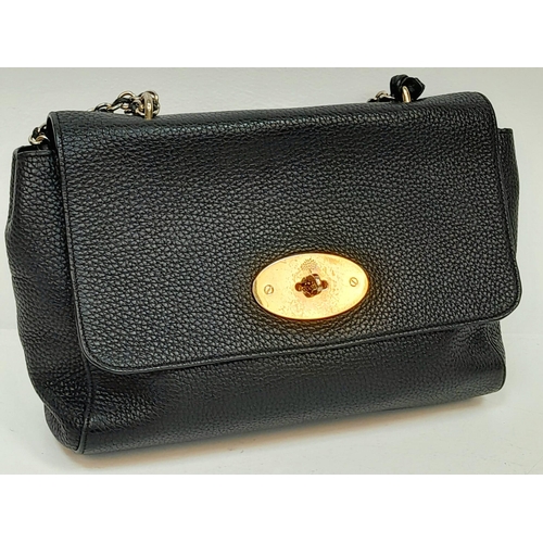 227 - A Mulberry Black 'Lily' Bag. Leather exterior with gold-toned hardware, chain and leather strap, pad... 