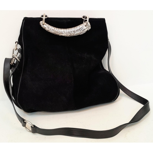 248 - A Yves St Laurent by Tom Ford Black Mombasa Suede Hand/Shoulder Bag. Silver tone hardware. Spacious ... 