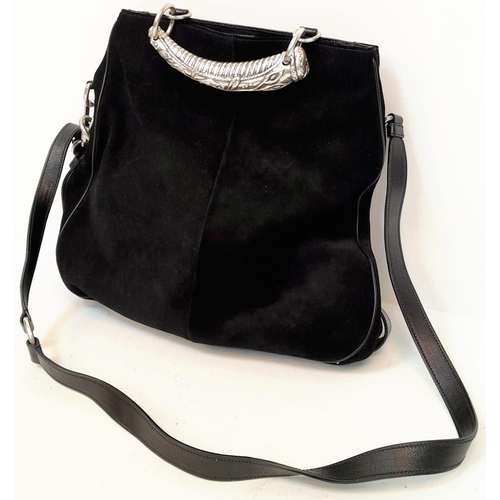 248 - A Yves St Laurent by Tom Ford Black Mombasa Suede Hand/Shoulder Bag. Silver tone hardware. Spacious ... 