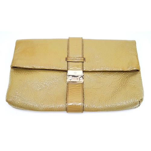 333 - A Mulberry Harriet Khaki Leather Clutch Bag. Spongy patent leather exterior with gold-tone hardware,... 