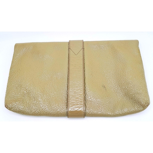 333 - A Mulberry Harriet Khaki Leather Clutch Bag. Spongy patent leather exterior with gold-tone hardware,... 