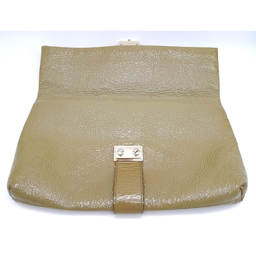 333 - A Mulberry Harriet Khaki Leather Clutch Bag. Spongy patent leather exterior with gold-tone hardware,... 