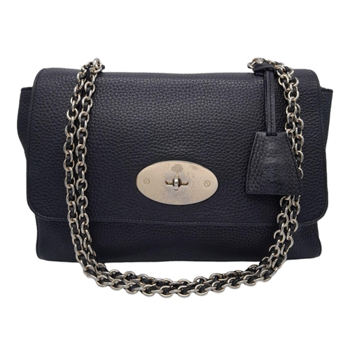 227 - A Mulberry Black 'Lily' Bag. Leather exterior with gold-toned hardware, chain and leather strap, pad... 