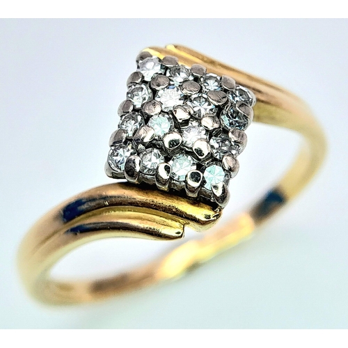 228 - AN 18K YELLOW GOLD DIAMOND CLUSTER RING. 0.25CTW. 4.2G. SIZE P.