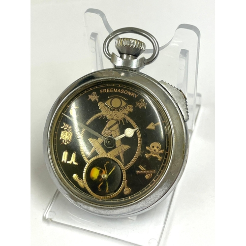 323 - Vintage Masonic automaton ( rotating skull ) pocket watch working