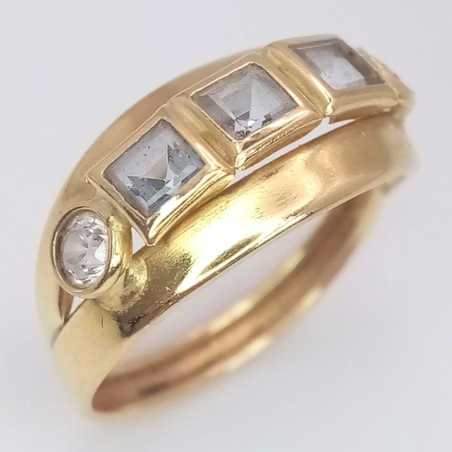 225 - An 19K Yellow Gold Diamond and Topaz Ring. Size P, 2.1g total weight. Ref: SC 7076