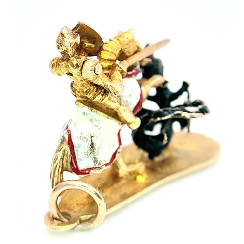 284 - A 9K YELLOW GOLD ENAMELLED ST GEORGE & DRAGON CHARM - AMAZING DETAIL! 4.6G