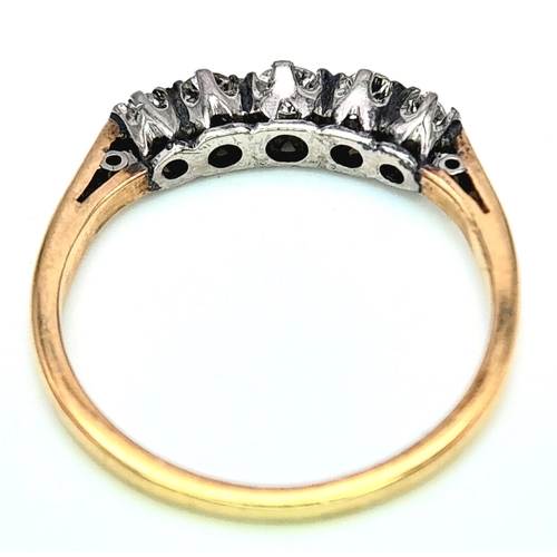 341 - AN 18K YELLOW GOLD & PLATINUM VINTAGE OLD CUT DIAMOND 5 STONE RING. 0.20CTW. 1.5G. SIZE J