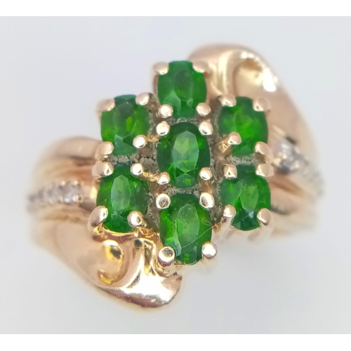 61 - A 14K Yellow Gold, Diamond and Green Stone Ring. Size M, 6.5g total weight. Ref: SC 7073