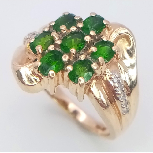 61 - A 14K Yellow Gold, Diamond and Green Stone Ring. Size M, 6.5g total weight. Ref: SC 7073