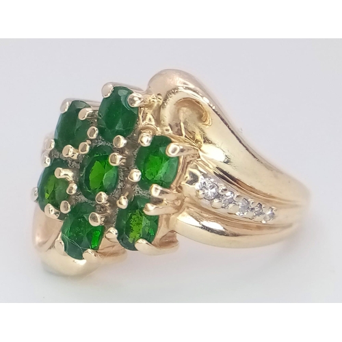 61 - A 14K Yellow Gold, Diamond and Green Stone Ring. Size M, 6.5g total weight. Ref: SC 7073