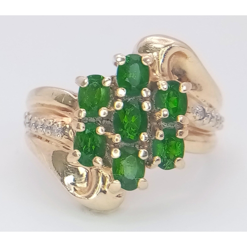 61 - A 14K Yellow Gold, Diamond and Green Stone Ring. Size M, 6.5g total weight. Ref: SC 7073