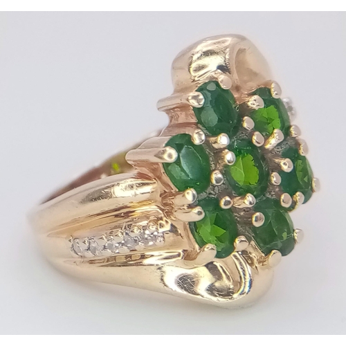 61 - A 14K Yellow Gold, Diamond and Green Stone Ring. Size M, 6.5g total weight. Ref: SC 7073