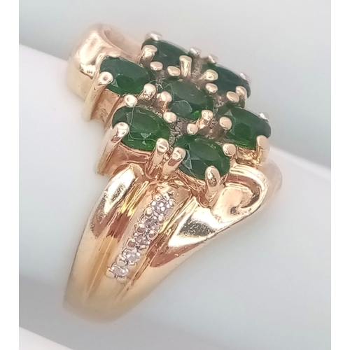 61 - A 14K Yellow Gold, Diamond and Green Stone Ring. Size M, 6.5g total weight. Ref: SC 7073