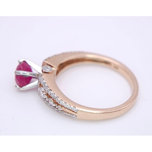 151 - A 14K YELLOW GOLD DIAMOND & RUBY RING. 0.40CT. 3.6G. SIZE N.