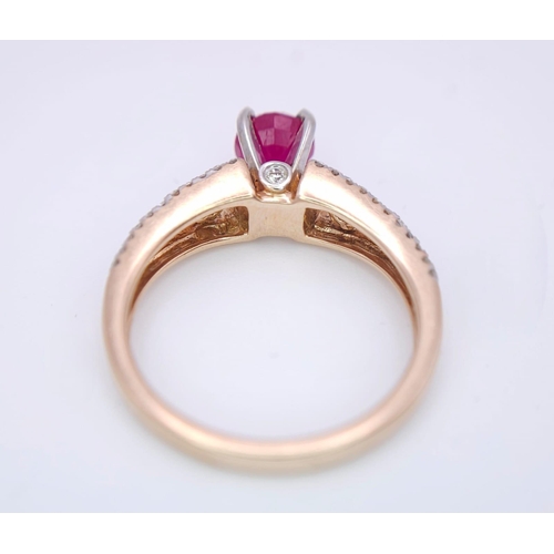 151 - A 14K YELLOW GOLD DIAMOND & RUBY RING. 0.40CT. 3.6G. SIZE N.