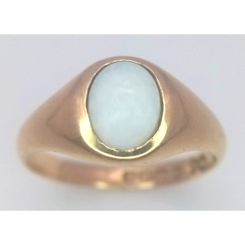 261 - AN 18K YELLOW GOLD ANTIQUE OPAL SET RING. 4.4G. SIZE O. HALLMARKED BIRMINGHAM 1905.