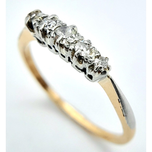 267 - AN 18K YELLOW GOLD VINTAGE OLD CUT DIAMOND 5 STONE RING. 0.20CT. 2.1G SIZE. L 1/2.