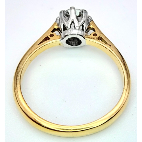 82 - AN 18K YELLOW GOLD DIAMOND SOLITAIRE RING - 0.65CT. 8 CLAW SETTING. 3.4G. SIZE L.