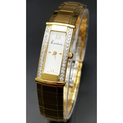 117 - AN ORIGINAL KUTCHINSKY GOLD TONE BRACELET LADIES WATCH - WITH DIAMONDS SET EITHER SIDE OF THE DIAL. ... 