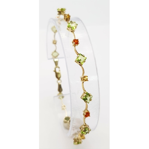 212 - A 14K Yellow Gold Multi Coloured Gemstone Set Bracelet. 18.5cm length, 4.2g total weight. Ref: SC 70... 