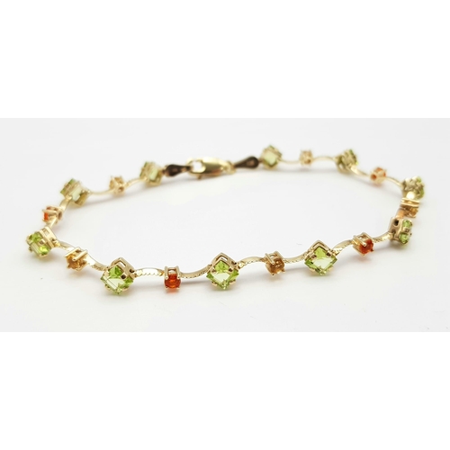 212 - A 14K Yellow Gold Multi Coloured Gemstone Set Bracelet. 18.5cm length, 4.2g total weight. Ref: SC 70... 