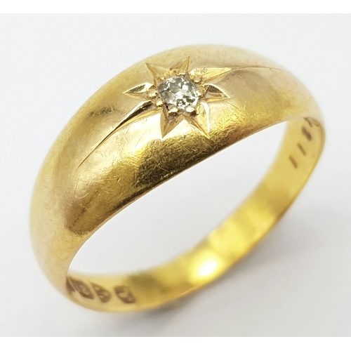 334 - AN ANTIQUE 18K YELLOW GOLD DIAMOND RING. 3G .SIZE M HALLMARKED CHESTER 1901.