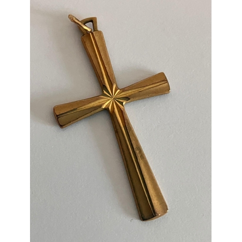 336 - Attractive 9 carat YELLOW GOLD CROSS. Full UK hallmark. 2.16 grams. 3.5 cm x 2.0 cm.