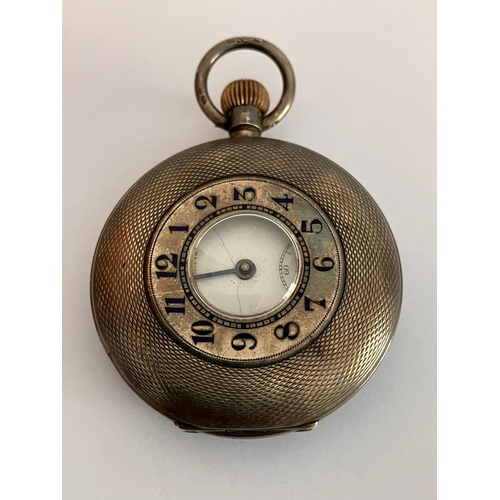 77 - Antique SILVER OMEGA HALF HUNTER POCKET WATCH. Full Hallmark for 1912. Retailed by the Army and Navy... 