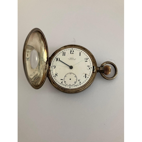 77 - Antique SILVER OMEGA HALF HUNTER POCKET WATCH. Full Hallmark for 1912. Retailed by the Army and Navy... 