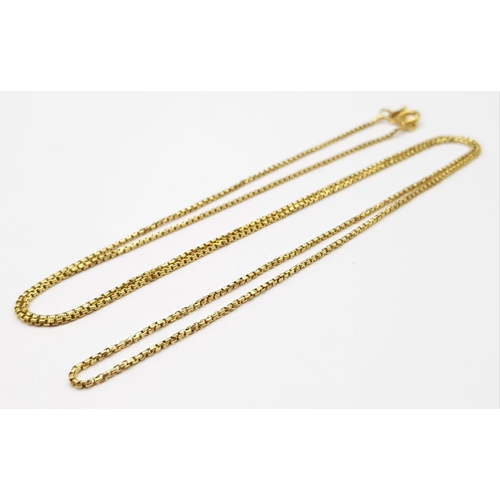 345 - An 18K Yellow Gold Petite Square Link Necklace. 62cm. 5g