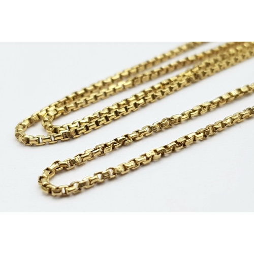 345 - An 18K Yellow Gold Petite Square Link Necklace. 62cm. 5g