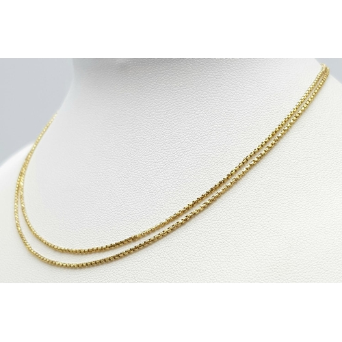 345 - An 18K Yellow Gold Petite Square Link Necklace. 62cm. 5g