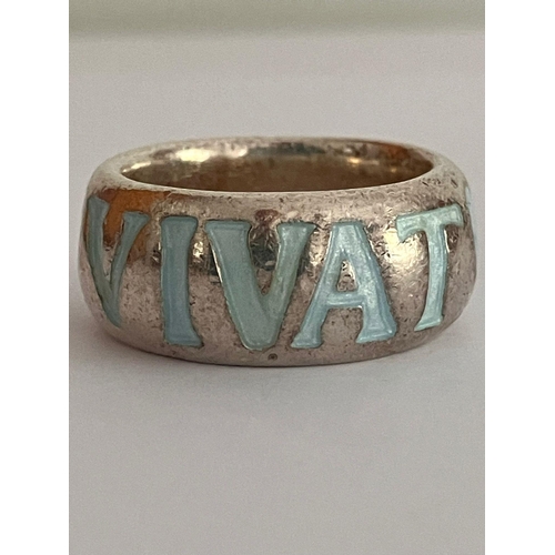 329 - Genuine Wright & Teague VIVAT AMOR SILVER RING. Full hallmark and complete with ring box.size O - P.