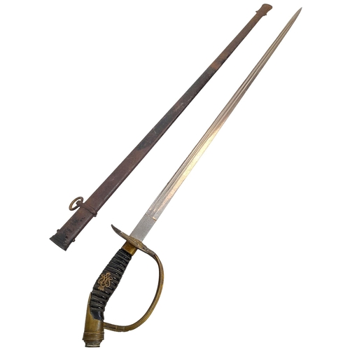 179 - An Antique Prussian Cavalry Sword. Straight blade. Markings of A C S with a scale. Gilt brass hilt w... 