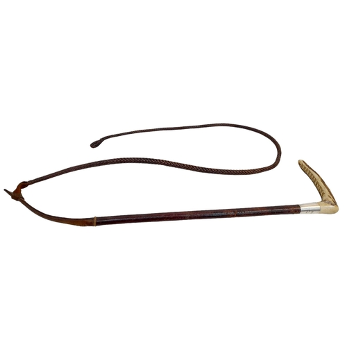 398 - A Vintage Bone Handled Riding Whip. Hard bone gives way to  entwined leather - All topped off with a... 