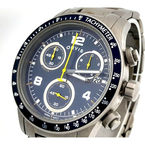 400 - An Orvis Titanium Chronograph Gents Watch. Titanium bracelet and case - 43mm. Blue dial with three s... 