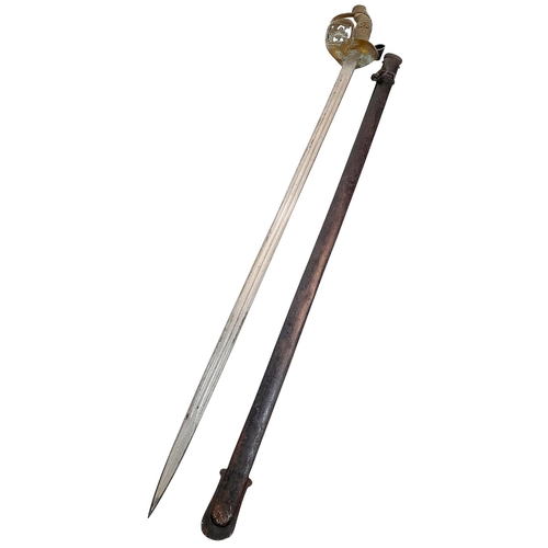 415 - An Antique Prussian Cavalry Sword. Straight blade. Markings of M. Neuman, Berlin. Gilt brass hilt. C... 