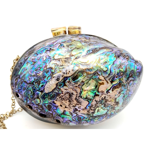 160 - A splendid rare and amazing evening bag, uniquely made from abalone mother of pearl! Supplied with l... 